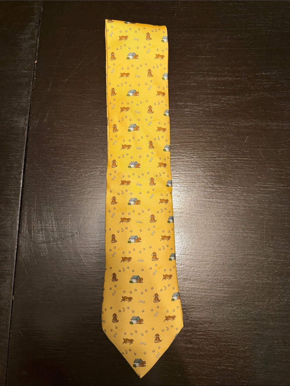 Hermes Yellow Novelty Dog Motif Silk Tie